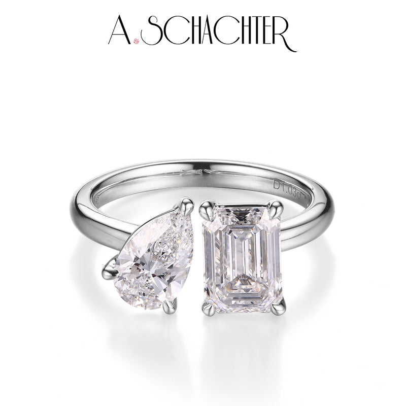 Toi et Moi Duo Diamond Ring（2.07 ct. Emerald cut,1.03 ct. Pear cut)