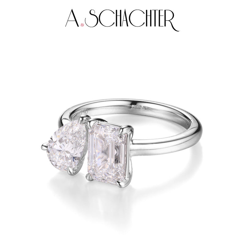 Toi et Moi Duo Diamond Ring（2.07 ct. Emerald cut,1.03 ct. Pear cut)
