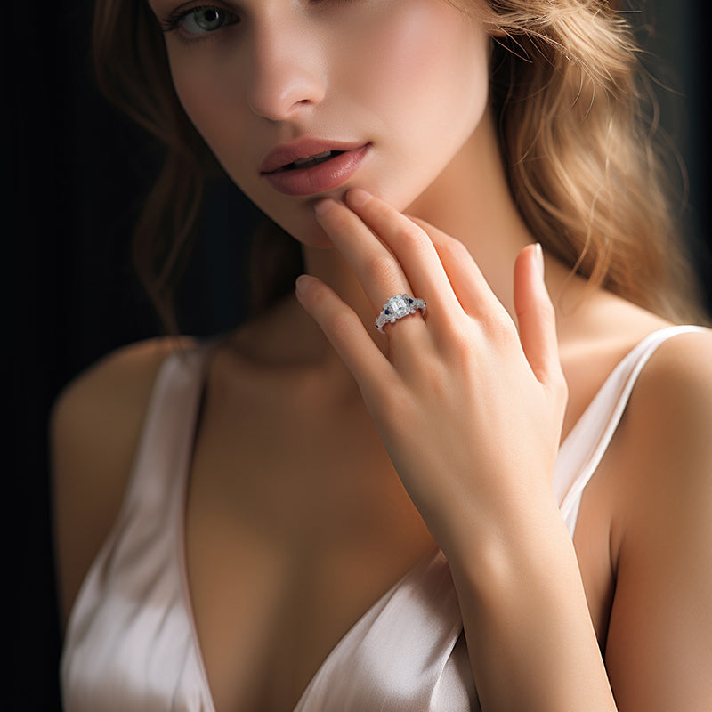 Sapphire Serenade Ring (1ct Emerald-cut diamond)