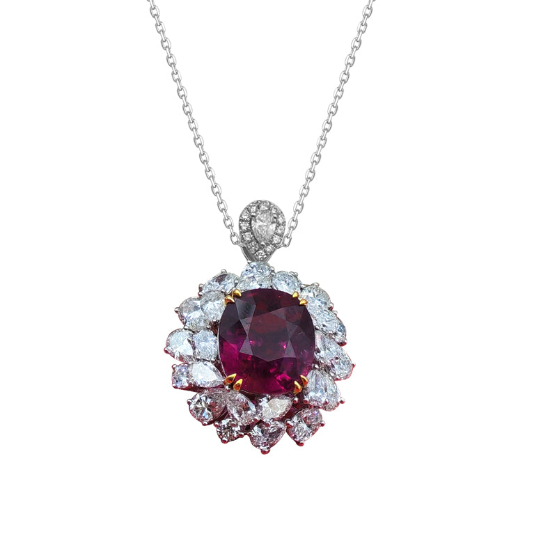 Imperial Fuchsia Convertible Ring-Pendant（6.38 ct. Natural Rubellite Ring Cushion cut)
