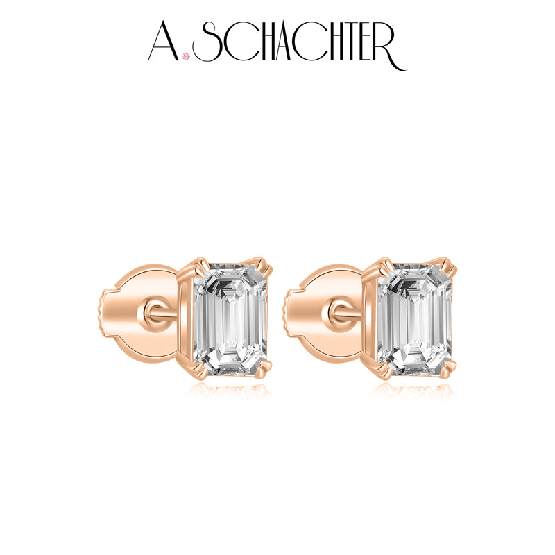 Classic Emerald-Cut Diamond Studs （1.03 ct. Emerald cut)