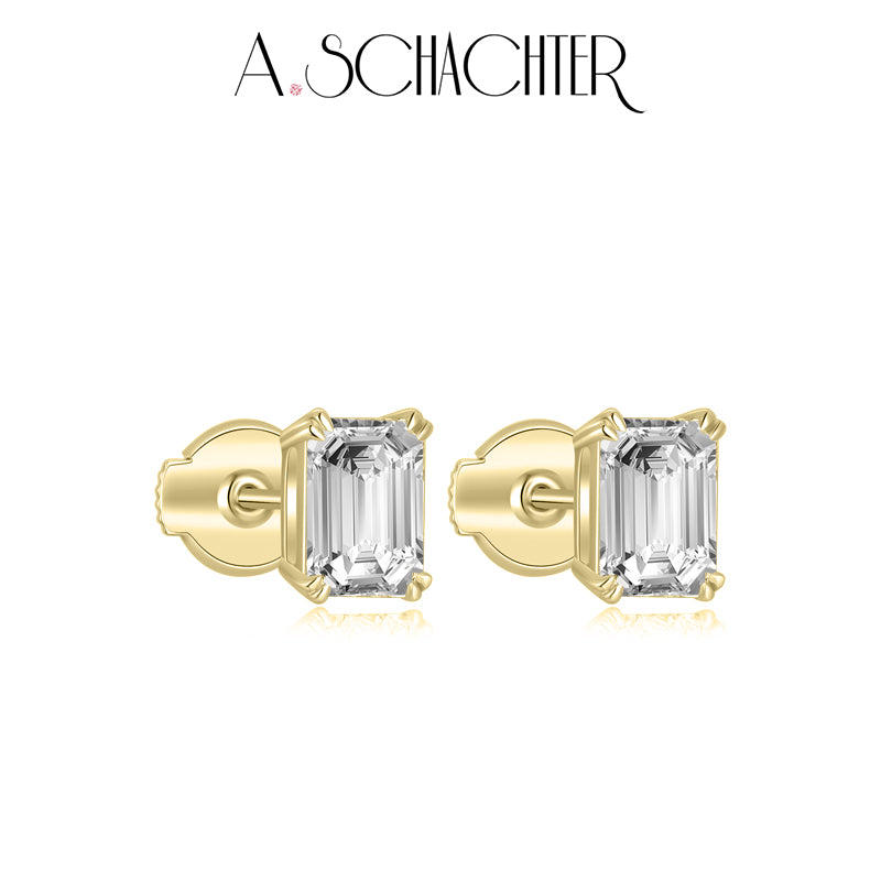 Classic Emerald-Cut Diamond Studs （1.03 ct. Emerald cut)