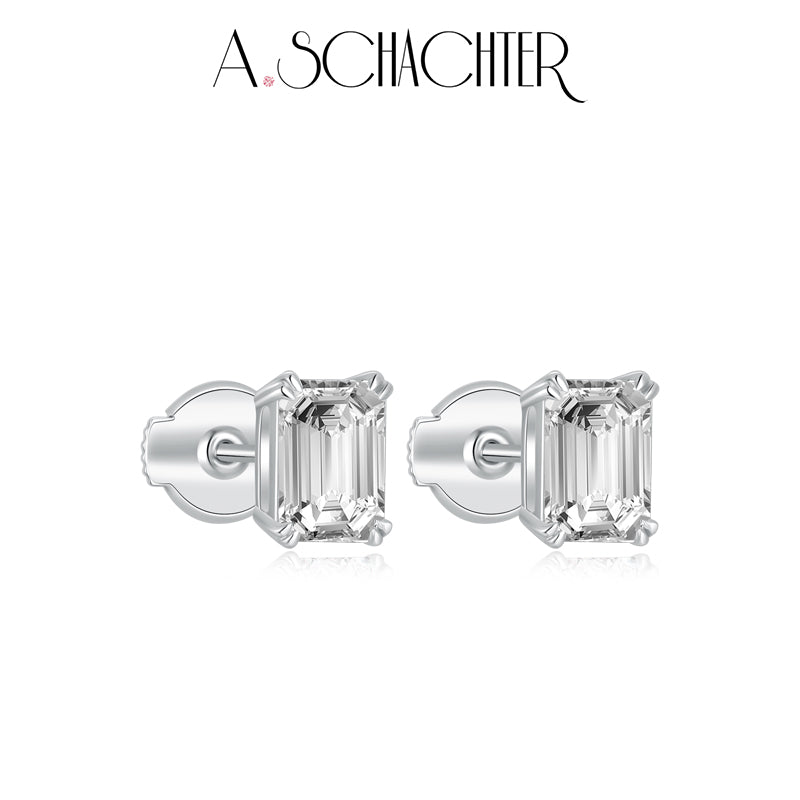Classic Emerald-Cut Diamond Studs （1.03 ct. Emerald cut)