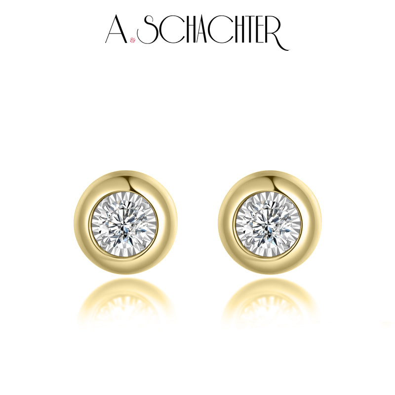 Classic Bezel Diamond Stud Earrings. （0.2 ct. Round cut)