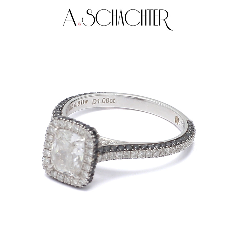 Noir & Lumière Halo Ring （1 ct. Cushion cut)